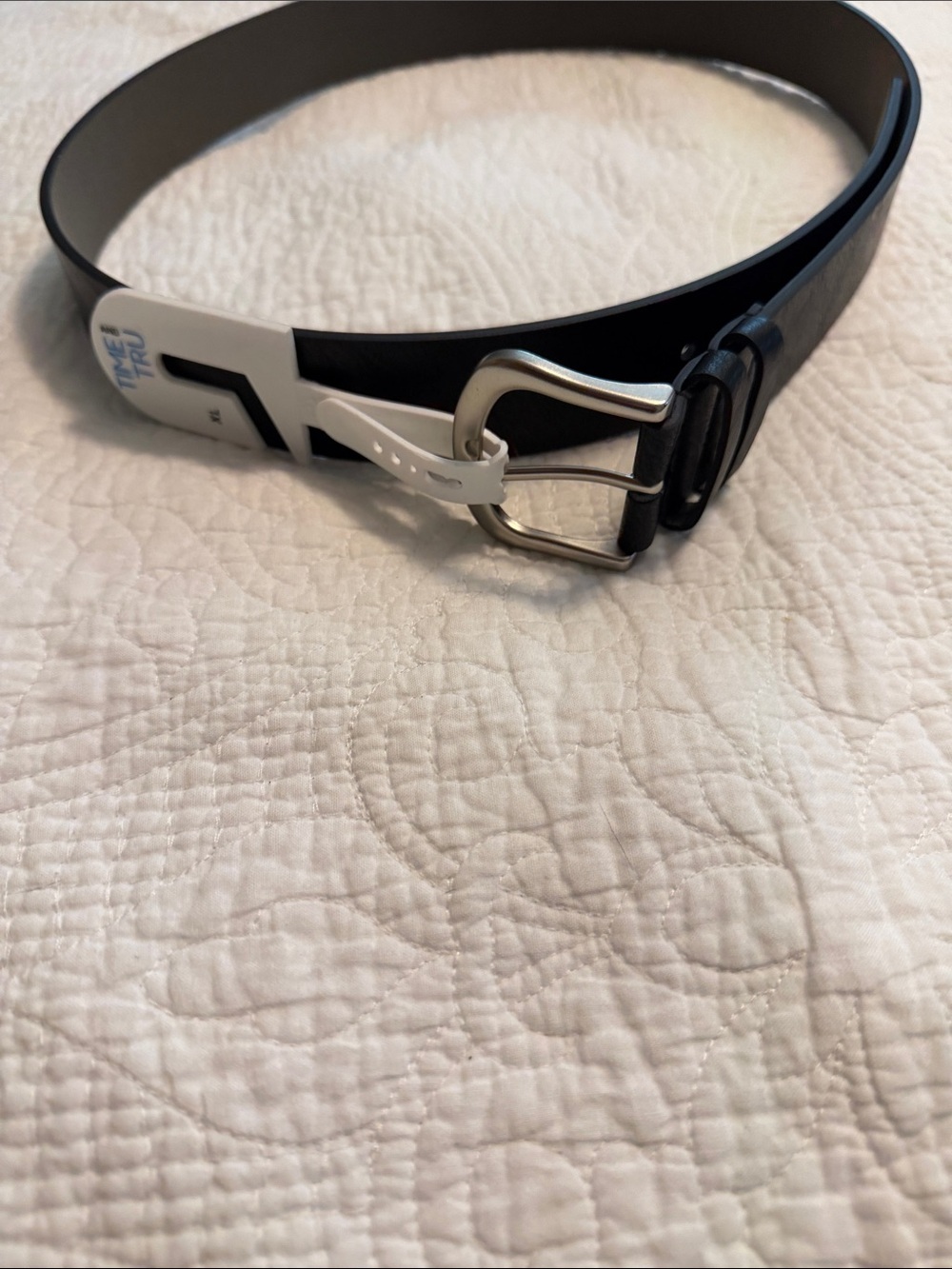 Time and Tru Black Men Belt with Silver Buckle